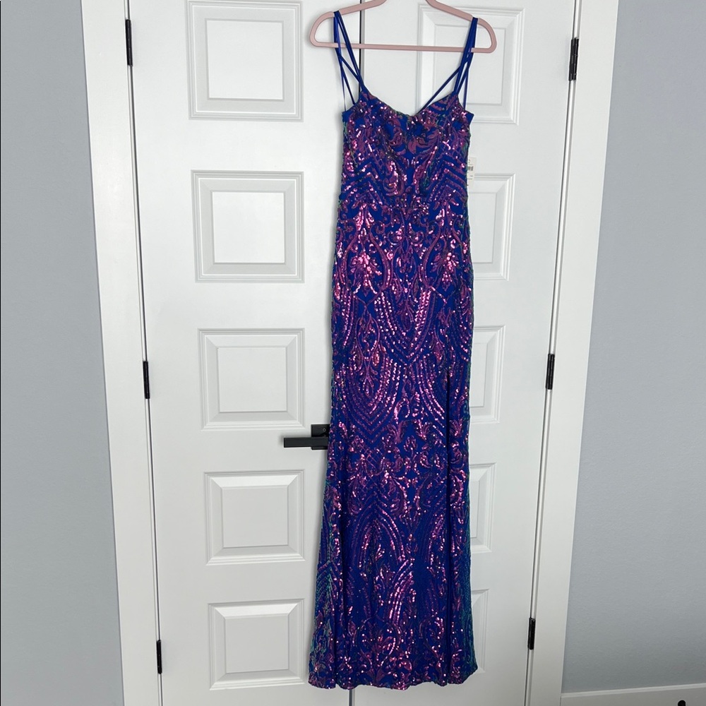 Elegant Blue and Pink Sequin Dress